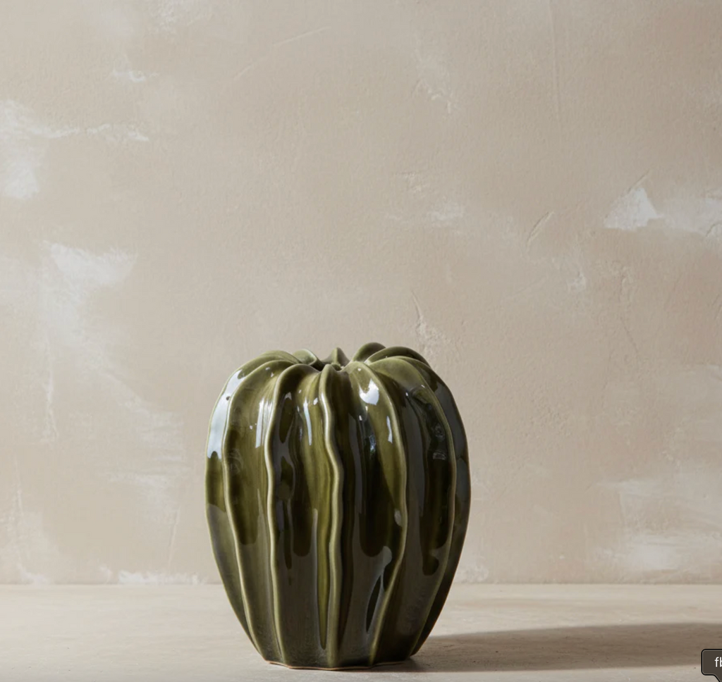 Olive Green Pod Ceramic Vase