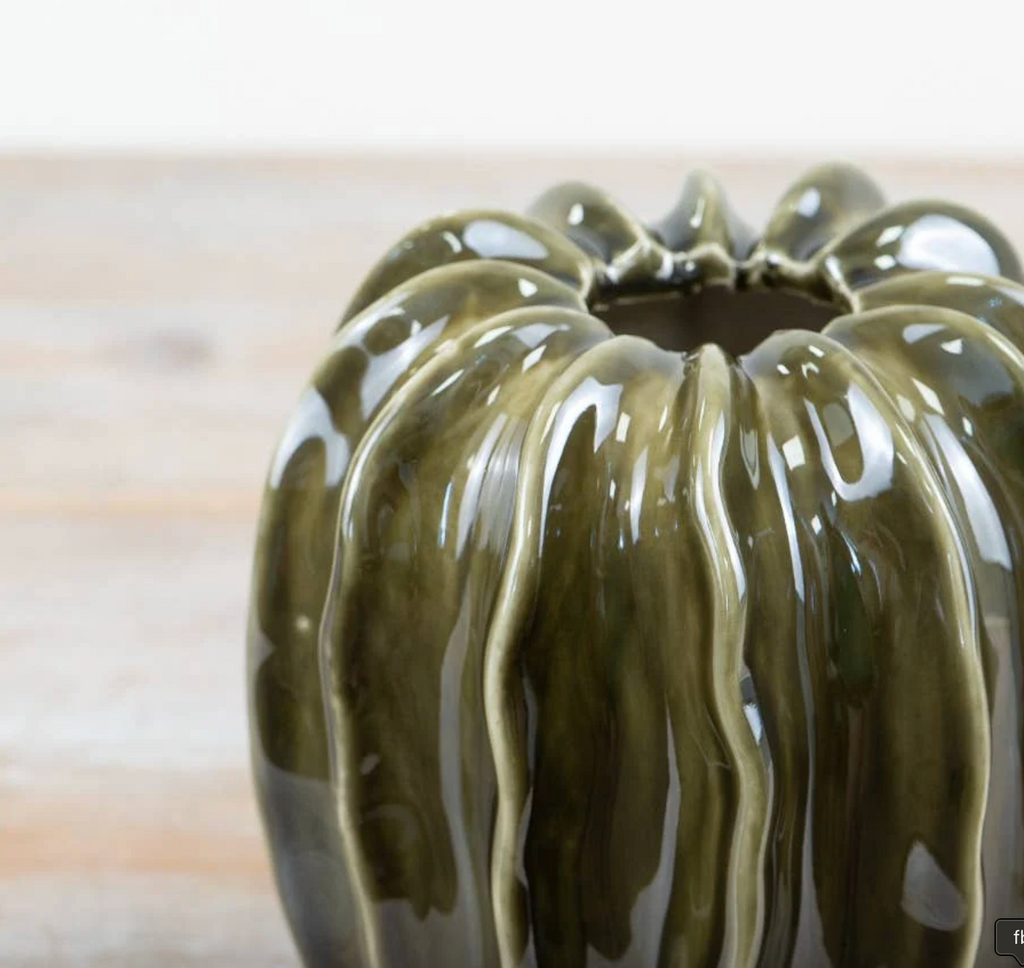 Olive Green Pod Ceramic Vase